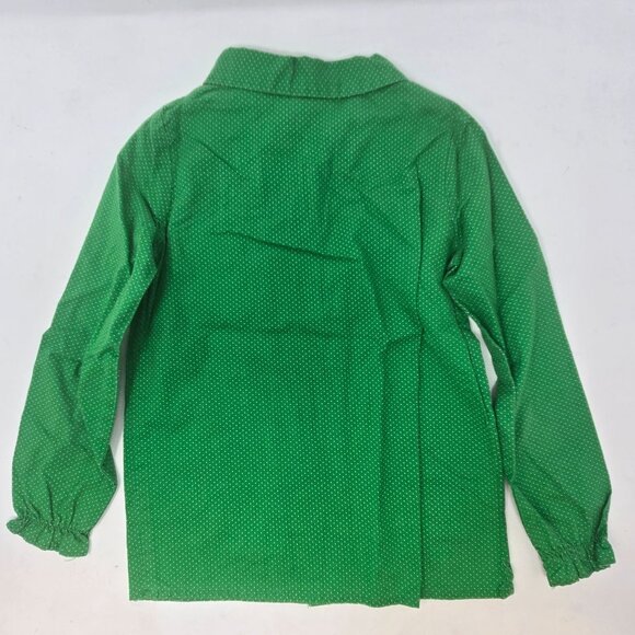 Vintage 70s Piccolo Kids Green Polka Dot Button-Up Cotton Shirt With Peter Pan C - Picture 3 of 6